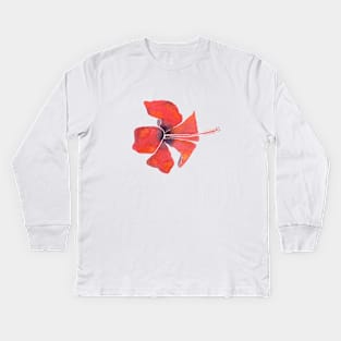 Red Hibiscus Tropical Watercolor Illustration Kids Long Sleeve T-Shirt